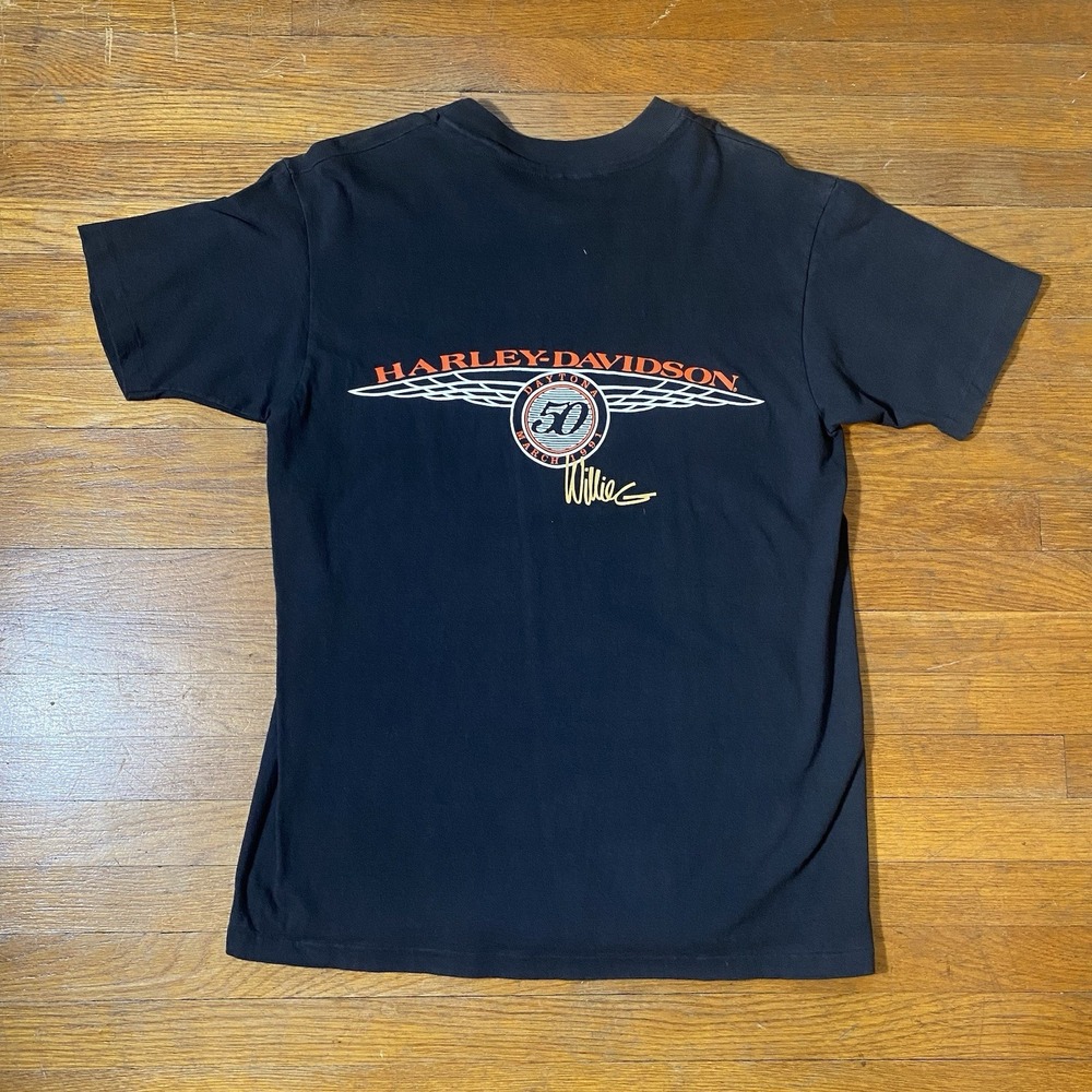 Vtg 1991 Daytona 50 Years Willie‎ G Harley Tshirt M Single Stitched 90s biker